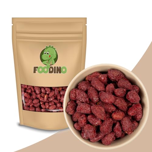 Gebrannte Erdnüsse - gebrannte Erdnüsse mit roter Zuckerglasur geröstet & karamellisiert knackige frisch gebrannte Erdnüsse - knuspriger Knabberspaß/Partysnack aus der Tüte Foodino (5kg) von Foodino