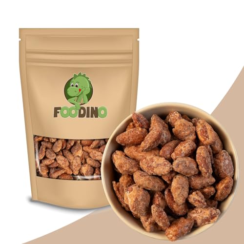 Gebrannte Mandeln geröstet karamellisiert knackig knusprige Nostalgie vom Jahrmarkt Gebrannte Mandeln süß 1kg 5kg wiederverschließbar Premium Qualität FOODINO (1kg) von Foodino