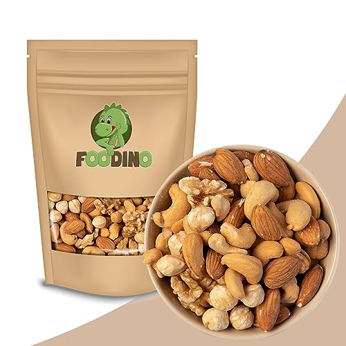 Nussmischung Big 4 mit Mandeln mit Haut Haselnüsse geröstet ohne Haut Cashewkerne Walnüsse alle ohne Salz & ohne Schale 1kg-5kg Studentenfutter (1kg) von Foodino