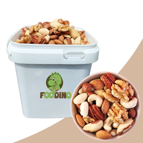 Nussmischung Natur mit Mandeln blanchiert Mandeln mit Haut Haselnüsse mit Haut Cashewkerne Paranüsse Pekannüsse Walnüsse alle naturbelassen 500g - 5kg Studentenfutter Mix (3kg im praktischen Eimer) von Foodino