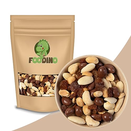 Nussmischung Schoko mit Schoko Erdnüssen Rosinen Cashewkerne Erdnüsse geröstet Mandeln ohne Haut alle ungesalzen ohne Schale 1kg-5kg Studentenfutter FOODINO(1kg) von Foodino