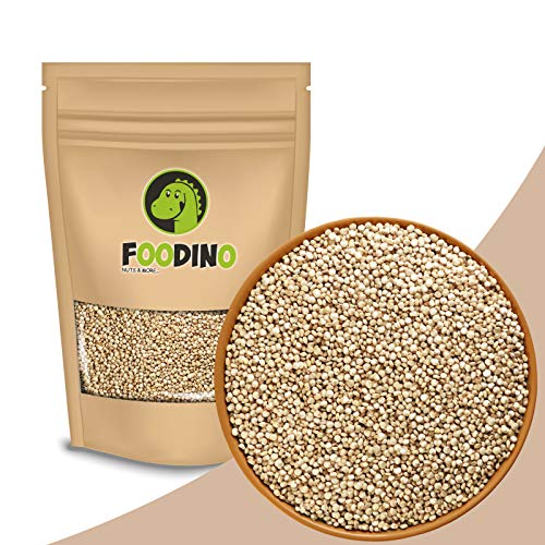 Quinoa weiß ganz naturbelassen ungezuckert ungeschwefelt unbehandelt glutenfrei Vollkorn Naturkost Rohkost Samen ohne Zucker 500g - 5kg wiederverschließbar Premium Qualität FOODINO (1kg) von Foodino