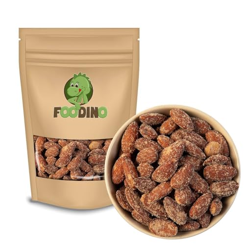 Rauchmandeln geröstet und gesalzen mit Haut knusprig mit Raucharoma ganze Mandelkerne 1kg 5kg Rauchmandeln wiederverschließbar Premium Qualität FOODINO (1kg Eimer) von Foodino