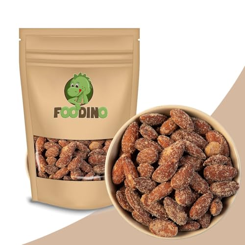 Rauchmandeln geröstet und gesalzen mit Haut knusprig mit Raucharoma ganze Mandelkerne 1kg 5kg Rauchmandeln wiederverschließbar Premium Qualität FOODINO (5kg) von Foodino