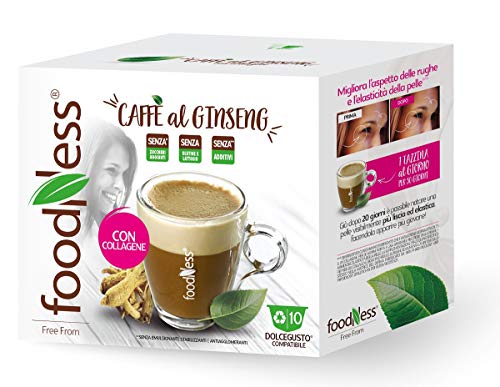 FoodNess - Kollagen und Ginseng Kaffee-Kapsel kompatibel mit Dolce Gusto System verleiht der Haut Elastizität und reduziert Falten (1 Box Tot. 10 Kapseln) von Foodness