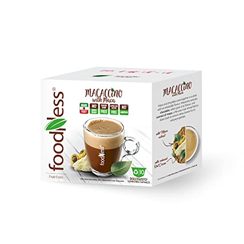 FoodNess - Macaccino Kapsel kompatibel mit Dolce Gusto System ohne Laktose und Gluten mit Kaffee, Schokolade und Maca (1 Box Tot. 10 Kapseln) von Foodness