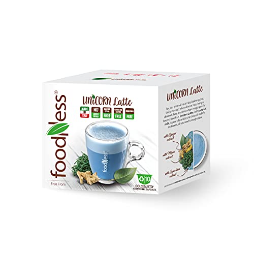 FoodNess - Unicorn Latte Dolce Gusto kompatible Kapsel ohne Gluten und Laktose mit Spirulina-Produkten und Ingwer (1 Box Tot. 10 Kapseln) von Foodness