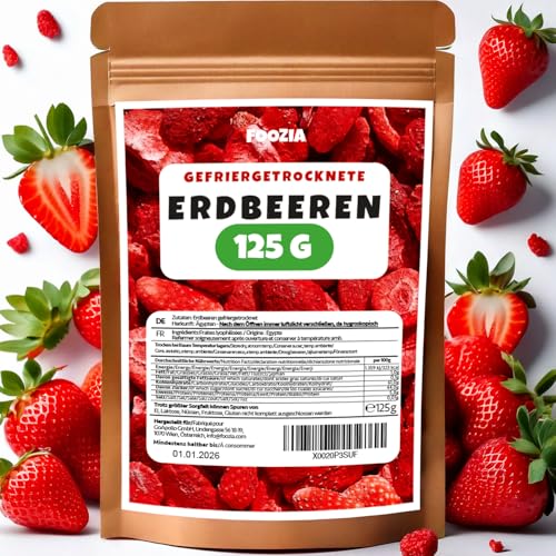 Erdbeeren gefriergetrocknet 125g Scheiben, Natürliche Getrocknete Erdbeeren Ohne Zusätze 100% Pur - Gefriergetrocknete Früchte Snack - Gefriergetrocknete Erdbeeren Trockenfrüchte von Foozia von Foozia