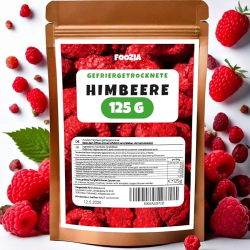 Gefriergetrocknete Himbeeren ganz Gefriergetrocknete Früchte Ohne Zusätze 100% Pur Natürliche Himbeeren Gefriergetrocknet Trockenfrüchte Beeren Getrocknete Himbeeren 125g von Foozia (125g) von Foozia