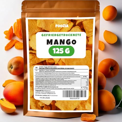 Gefriergetrocknete Mango große Stücke Gefriergetrocknete Früchte Ohne Zusätze 100% Pur Natürliche Mango Gefriergetrocknet Mango Getrocknet Trockenfrüchte Getrocknete Mango 125g von Foozia (125g) von Foozia