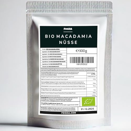 Macadamianüsse Bio Natur Macadamia Roh Ungesalzen Hälften Große Stücke Macadamiakerne 300g von Foozia (300) von Foozia