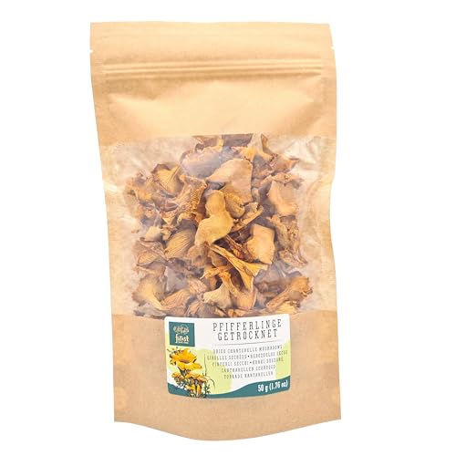 Forest Food Shop Pfifferlinge Getrocknet 50g – Handverlesen aus Wildwäldern, Luftgetrocknete Pilze, Bezogen von einem kleinen Familienunternehmen, Ideal zum Kochen und für Gourmet-Rezepte. von Forest Food Shop