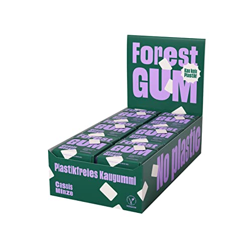 FOREST GUM Cassis Minze | Plastikfreies Kaugummi mit Cassis Minze Geschmack | Pflanzliche Zutaten | ohne Zucker | Vegan | 18 x 20 Gramm von Forest Gum