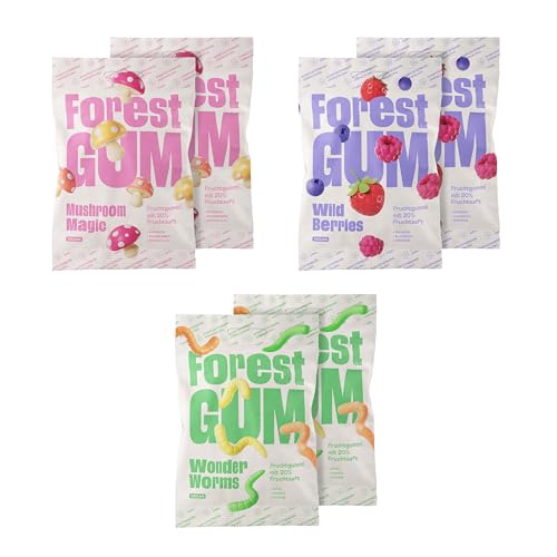 Forest Gum Fruchtgummi Probierset, 6 x 100 g - drei leckere, fruchtige Sorten - 100% vegan, ohne Gelatine - aus natürlichen Zutaten - mit kompostierbarer Verpackung von Forest Gum