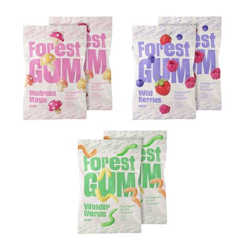 Forest Gum Fruchtgummi Probierset, 6 x 100 g - drei leckere, fruchtige Sorten - 100% vegan, ohne Gelatine - aus natürlichen Zutaten - mit kompostierbarer Verpackung Forest Gum Fruchtgummi Probierset, 6 x 100 g - drei leckere, fruchtige Sorten - 100% vegan, ohne Gelatine - aus natürlichen Zutaten - mit kompostierbarer Verpackung von Forest Gum