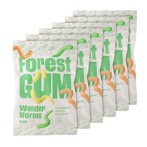 Forest Gum Wonder Worms Fruchtgummi, 6 x 100 g - 100% vegan, ohne Gelatine - mit 20% Fruchtsaftanteil - aus natürlichen Zutaten - mit kompostierbarer Verpackung von Forest Gum