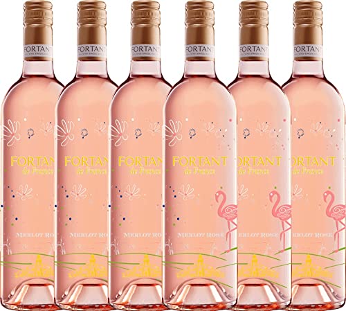 VINELLO 6er Weinpaket Rosé - Merlot Rosé serigrafiert 2021 - Fortant de France mit einem VINELLO.weinausgießer 6 x 0,75 Liter von Fortant de France