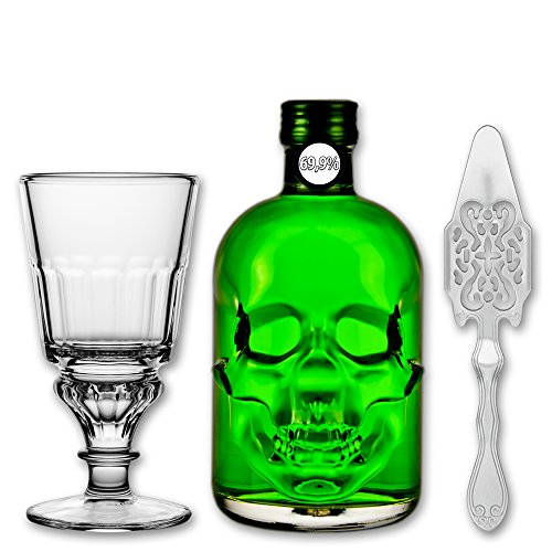 Absinth "Amnesie" 69,9% alc. Vol. + 1x Absinth Glas "Pontarlier" + 1x Absinth Löffel "Antique" von Fox Spirits