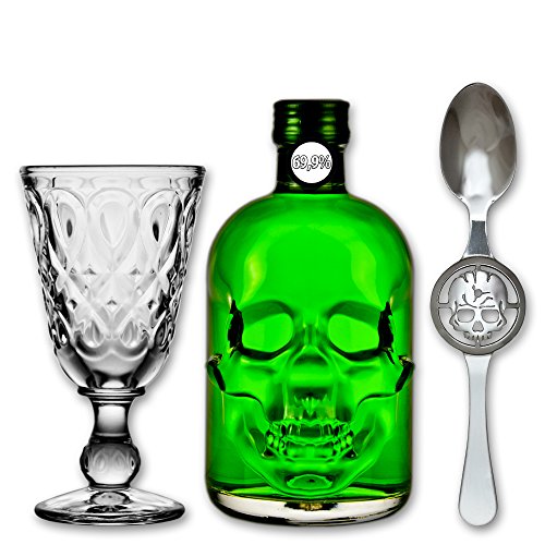 Absinthe"Amnesie" 69,9% alc. Vol. + 1x Absinthe Glas"Lyonnais" + 1x Absinthe Löffel"Skull" von Fox Spirits