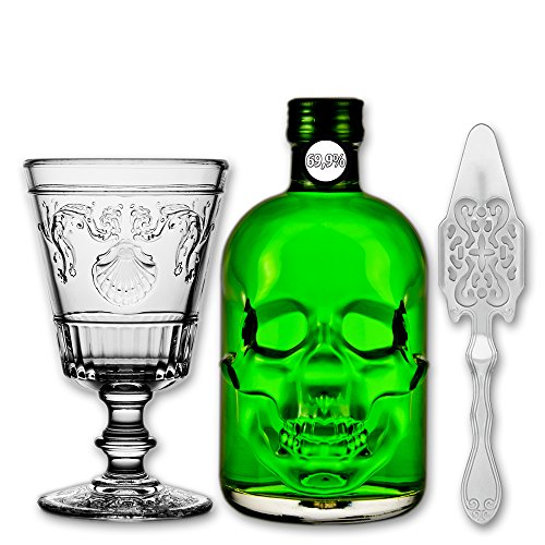 Absinthe"Amnesie" 69,9% alc. Vol. + 1x Absinthe Glas"Versailles" 400ml + 1x Absinthe Löffel"Antique" von Fox Spirits