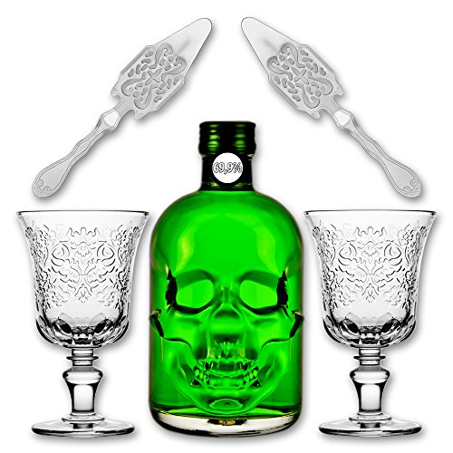 Absinthe"Amnesie" 69,9% alc. Vol. + 2x Absinthe Glas"Amboise" + 2x Absinthe Löffel"Antique" von Fox Spirits