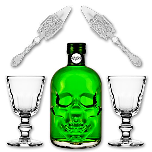 Absinthe"Amnesie" 69,9% alc. Vol. + 2x Absinthe Glas"Perigord" + 2x Absinthe Löffel"Antique" von Fox Spirits