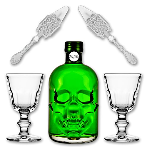 Absinthe "Amnesie" 69,9% alc. Vol. + 2x Absinthe Glas "Perigord" + 2x Absinthe Löffel "Antique" von Fox Spirits