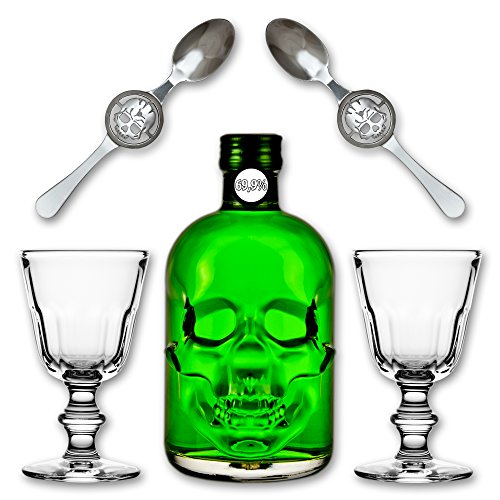Absinthe "Amnesie" 69,9% alc. Vol. + 2x Absinthe Glas "Perigord" + 2x Absinthe Löffel "Skull" Absinthe "Amnesie" 69,9% alc. Vol. + 2x Absinthe Glas "Perigord" + 2x Absinthe Löffel "Skull" von Fox Spirits