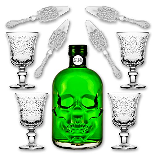 Absinthe"Amnesie" 69,9% alc. Vol. + 4x Absinthe Glas"Amboise" + 4x Absinthe Löffel"Antique" von Fox Spirits