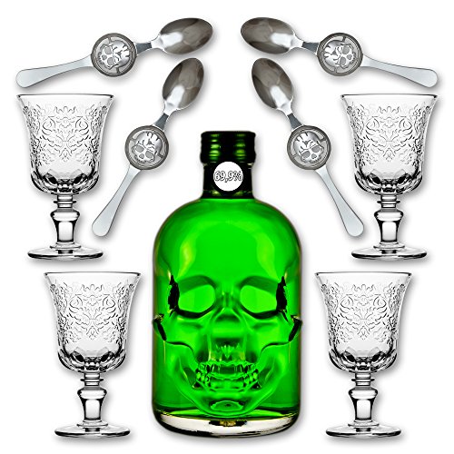 Absinthe "Amnesie" 69,9% alc. Vol. + 4x Absinthe Glas "Amboise" + 4x Absinthe Löffel "Skull" Absinthe "Amnesie" 69,9% alc. Vol. + 4x Absinthe Glas "Amboise" + 4x Absinthe Löffel "Skull" von Fox Spirits