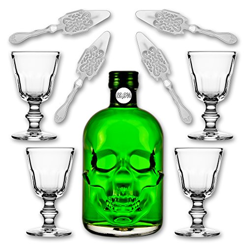 Absinthe"Amnesie" 69,9% alc. Vol. + 4x Absinthe Glas"Perigord" + 4x Absinthe Löffel"Antique" von Fox Spirits