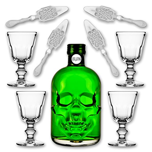 Absinthe "Amnesie" 69,9% alc. Vol. + 4x Absinthe Glas "Perigord" + 4x Absinthe Löffel "Antique" von Fox Spirits
