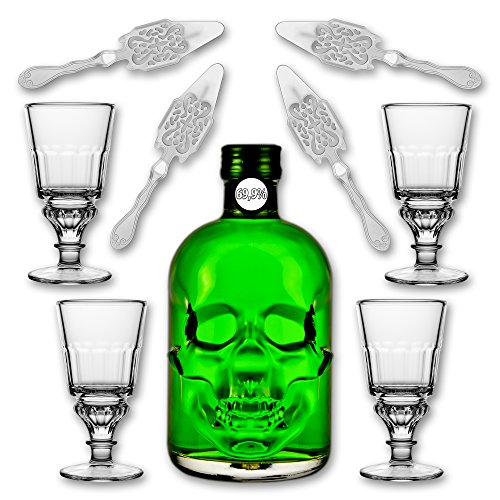 Absinthe "Amnesie" 69,9% alc. Vol. + 4x Absinthe Glas "Pontarlier" + 4x Absinthe Löffel "Antique" von Fox Spirits