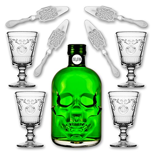 Absinthe"Amnesie" 69,9% alc. Vol. + 4x Absinthe Glas"Versailles" 400ml + 4x Absinthe Löffel"Antique" von Fox Spirits