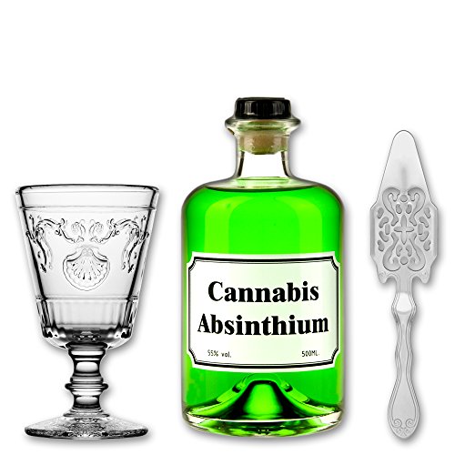 Cannabis Absinthium 0,5l - 55% vol. Alc. + 1x Absinth Glas"Versailles" 200ml + 1x Absinth Löffel"Antique" von Fox Spirits