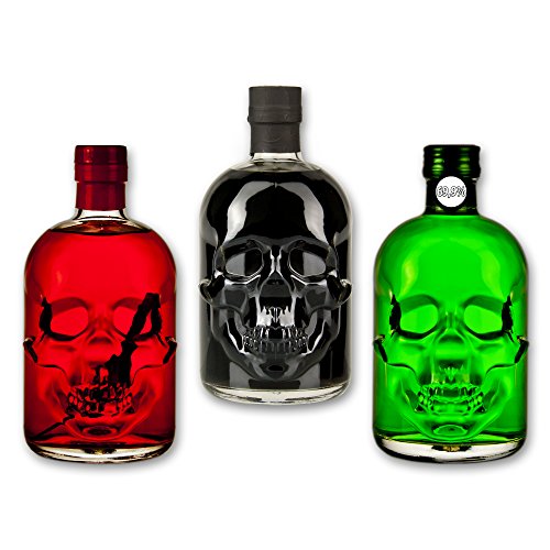 Totenkopf-Absinthe-Set: 1x Amnesie Absinthe 0,5l + 1x Black Head Absinthe 0,5l 1x Red Chili Head Absinthe von Fox Spirits