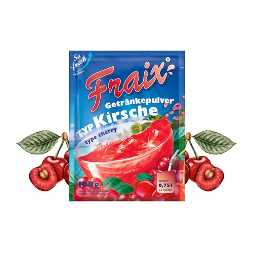 FRAIX Getränkepulver Kirsche, 25er Pack (25 x 100g) Vorteilspack, Fruitt Instant Pulver mit Cherry Geschmack, Fruchtpulver perfekt für Unterwegs, Geburtstagsparty von Fraix