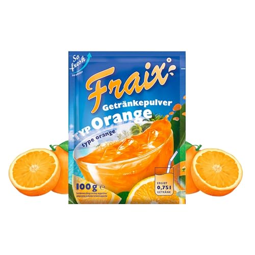 FRAIX Getränkepulver Orange, 50er Pack (50 x 100g) Vorteilspack, Fruitt Instant Pulver mit Frucht Geschmack, Fruchtpulver perfekt für Unterwegs, Geburtstagsparty von Fraix