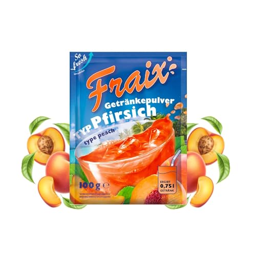 FRAIX Getränkepulver Pfirsich, 50er Pack (50 x 100g) Vorteilspack, Fruitt Instant Pulver mit Peach Geschmack, Fruchtpulver perfekt für Unterwegs, Geburtstagsparty von Fraix