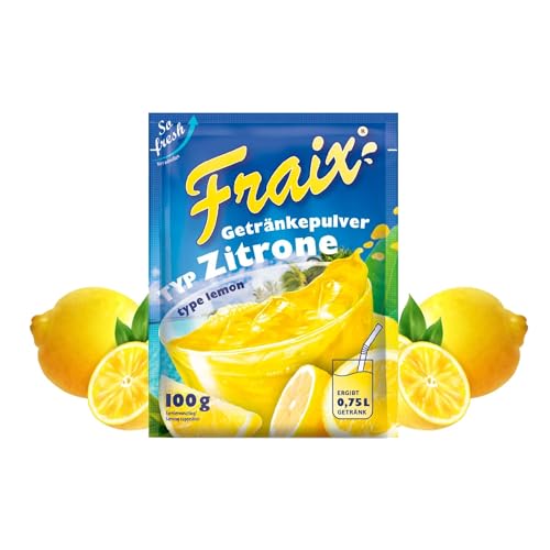 FRAIX Getränkepulver Zitrone, 50er Pack (50 x 100g) Vorteilspack, Fruitt Instant Pulver mit Zitrus Geschmack, Fruchtpulver perfekt für Unterwegs, Geburtstagsparty von Fraix