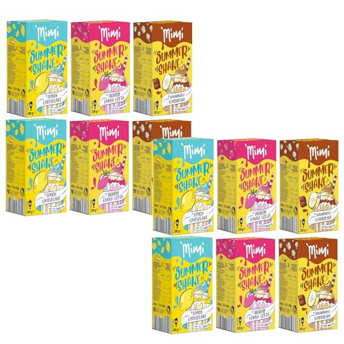 MIMI Sommer Shake - Probierpack - je Sorte 4 Schachteln (2 x 200g á 10 Portionen) Lemon Cheesecake/Erdbeere Panna Cotta/Bananensplit Schokolade - Urlaubsgefühl im Glas von Fraix