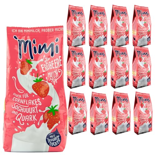 Mimi Milchmix Erdbeer Getränkepulver 12 x 400g - Vorratspack - Milchlösliches Getränkepulver mit Erdbeere-Geschmack - Warm und kalt löslich. Ideal für Freizeit, Büro, große Familie von Fraix