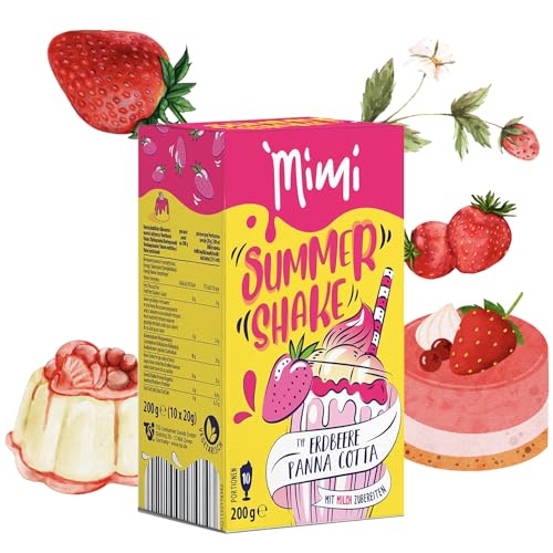 Mimi Summer Shake Erdbeere Panna Cotta, 8 x 200g á 10 Portionen - Einfach mit Milch oder Milchersatz zubereiten - Erfrischendes Sommergetränk, lösliches Getränkepulver für Familie von Fraix