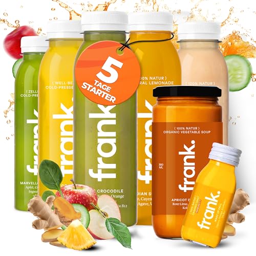 FRANK. Saftkur 5 Tage mit Suppe | 25 x 330ml Säfte + 5 x 350ml Bio Suppen + 5 x 60ml Bio Ingwer shot | Direktsaft kaltgepresst Vegan | ideale Fastenkur aus frischem Obst & Gemüse (inkl. 6,25€ Pfand) FRANK. Saftkur 5 Tage mit Suppe | 25 x 330ml Säfte + 5 x 350ml Bio Suppen + 5 x 60ml Bio Ingwer shot | Direktsaft kaltgepresst Vegan | ideale Fastenkur aus frischem Obst & Gemüse (inkl. 6,25€ Pfand) von Frank Juice