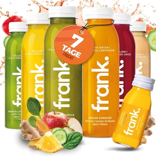 FRANK. Saftkur 7 Tage | 42 x 330ml Säfte + 7 x 60ml Bio Ingwer shot | Direktsaft kaltgepresst Vegan | ideale Fastenkur aus frischem Obst & Gemüse | Premium Qualität (inkl. 10,50€ Einweg-Pfand) von Frank Juice