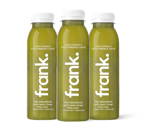 FRANK JUICE THE CROCODILE, kaltgepresster veganer Saft mit Spinat, Gurke, Orange, Birne, Apfel und Zitrone, inkl. EINWEG-PFAND 3,00€, 12 x 330ml von Frank Juice