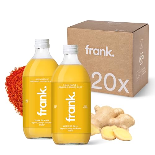 FRANK SHOT Wake Up Call - 2 x 500 ml - Bio Ingwer-Shots mit Kurkuma und Orange in Premium Qualität, Vegan, Nachhaltig im Glas, ohne Konservierungsstoffe von Frank Juice