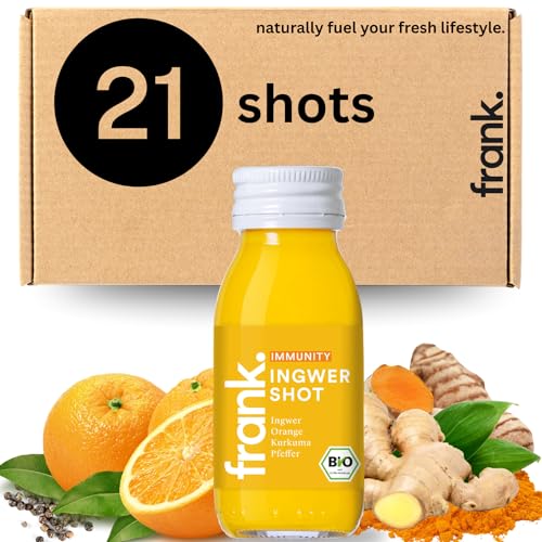 FRANK SHOT Wake Up Call - 21 x 60 ml - Bio Ingwer-Shots mit Kurkuma und Orange in Premium Qualität, Vegan, Nachhaltig im Glas, ohne Konservierungsstoffe von Frank Juice