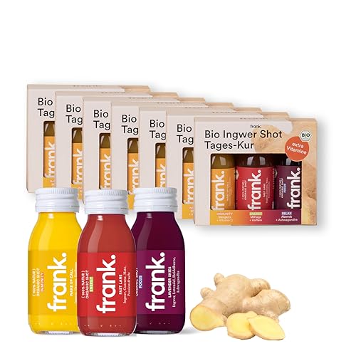 FRANK SHOTKUR - 56 x 60ml - 8 Wochen, Bio Ingwer-Shots mit verschiedenen Ingwer-Gehalten, innovative Mischungen, Vegan, Nachhaltig im Glas, Ohne Konservierungsstoffe FRANK SHOTKUR - 56 x 60ml - 8 Wochen, Bio Ingwer-Shots mit verschiedenen Ingwer-Gehalten, innovative Mischungen, Vegan, Nachhaltig im Glas, Ohne Konservierungsstoffe von Frank Juice