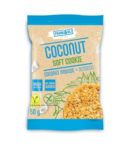 Veganer weicher Kokosnuss -Keks Frank & Oli mit Mandeln und Haferflocken, 50g Veganer weicher Kokosnuss -Keks Frank & Oli mit Mandeln und Haferflocken, 50g von Frank&oli